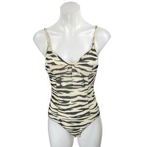 LOVE Stories Cece Cream Black Zebra Animal Print Sleeveless Bodysuit Tank Top S